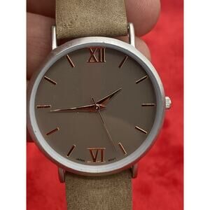 Minimalist Watch Womens Bronze Tone Steel Classic White Quartz Dial Brown Band